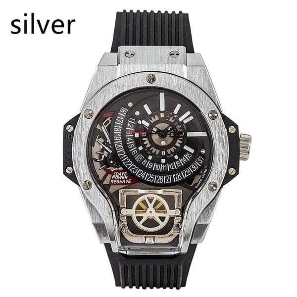 Cool Large Dial Quartz Watch Luxury Waterproof Watch with Rubber Strap Geometric Shape Business Watch silver