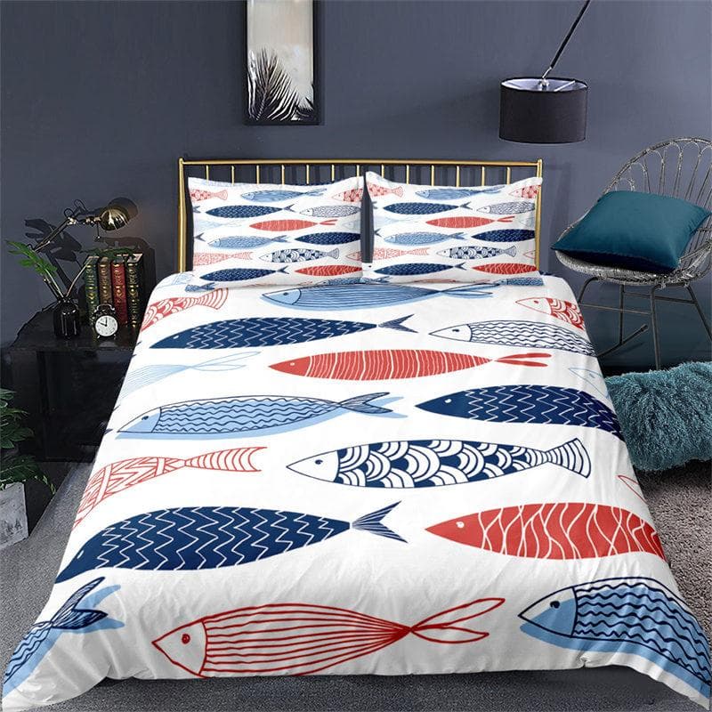 Cartoon Fish Toddler Bedding Set For Kids Microfiber Goldfish Duvet Cover Queen King Size 3D Print Comforter Cover Bedroom Decor EU single(135x200cm)