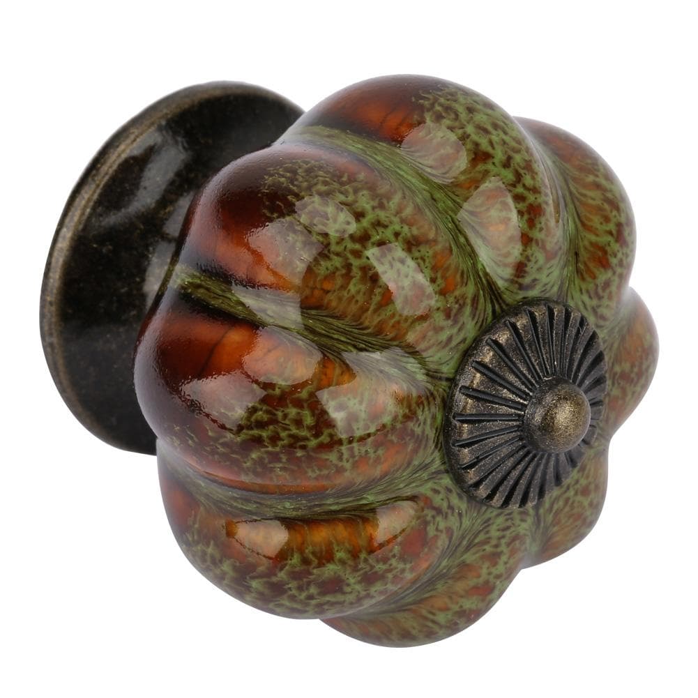 European Ceramic Pumpkin Door Knobs Cabinet Handles Single Hole Cupboard Drawer Pulls (Green)