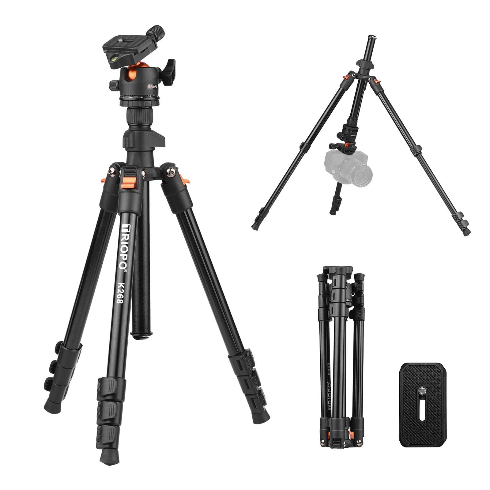 TRIOPO K268 Portable Photography Tripod Stand Aluminum Alloy 360 degrees Panorama Ball Head 162cm/63.8in black