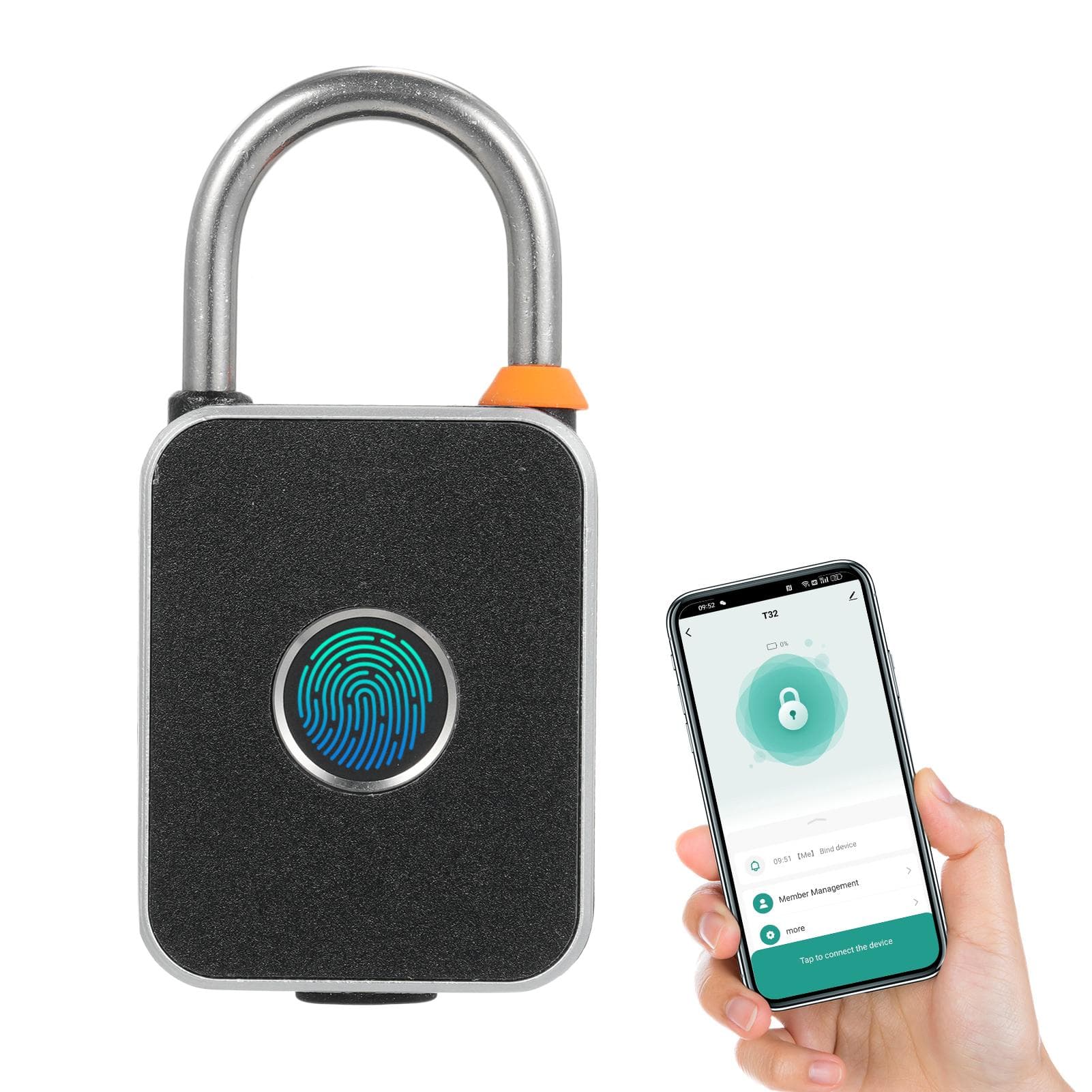 Fingerprint Padlock Locker Lock Smart Padlock with Keyless Biometric Waterproof USB Charging for Fingerprint & APP black