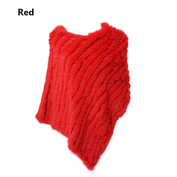 New Fur Knitted Rabbit Fur Poncho Vest Fashion Wrap Coat Vtg Shawl Lady Wedding Party ONE Size red