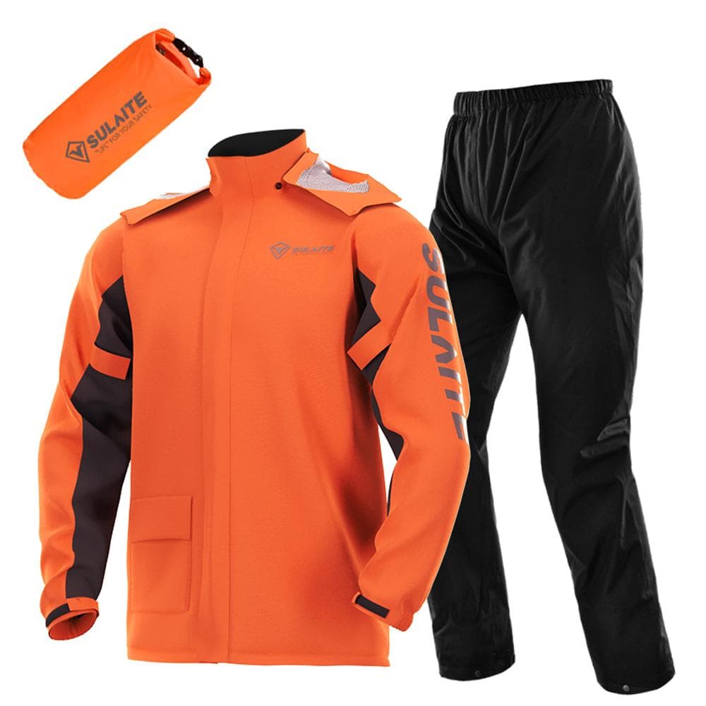 SULAITE Motorcycle Rain Gear Suit Lightweight Riding Raincoat Set Waterproof Breathable Jacket & XL orange