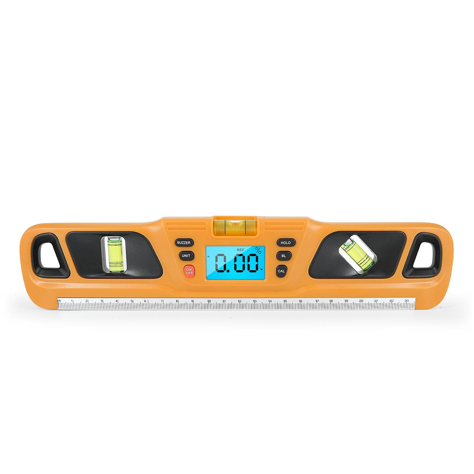 Digital Protractor LCD Display Stainless Steel Magnetic Level Multifunctional Angle Gauge Support yellow