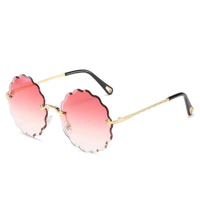 Frameless Sunglasses For Women Trendy Cut Edge Flower Design Colored Ocean Lenses Sunshades Personalized Fashion Accessories