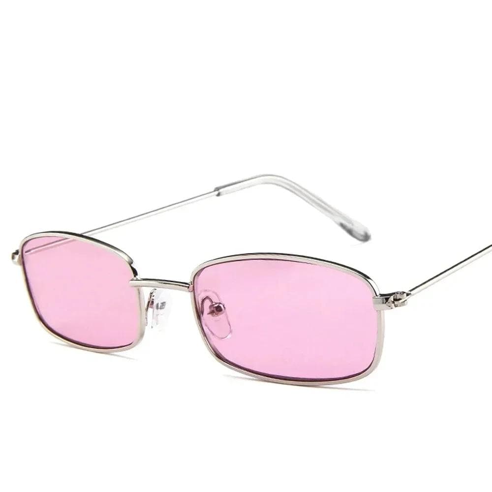 XaYbZc Unisex Retro Rectangle Sunglasses Small Metal Frame Clear Lens Outdoor Sun Glasses For Men Women As Picture