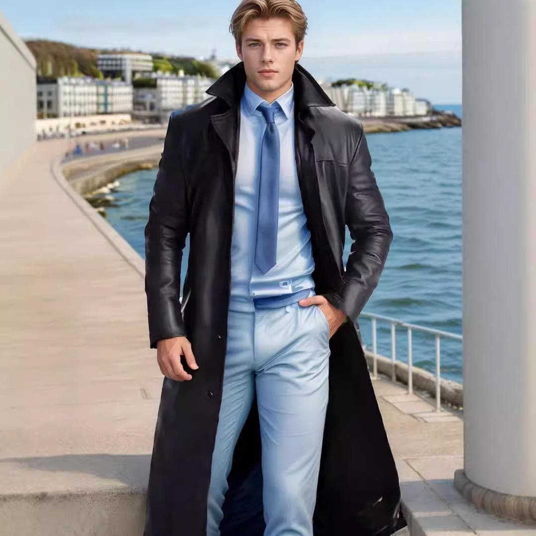 Autumn Male God Fashion Temperament Solid Color Slim Pu Leather Extended Leather Jacket Men's Coat Coat M