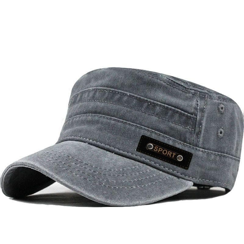 Spring Summer And Autumn Mens New Washable Cotton Flat Top Sun Proof Military Cap gray