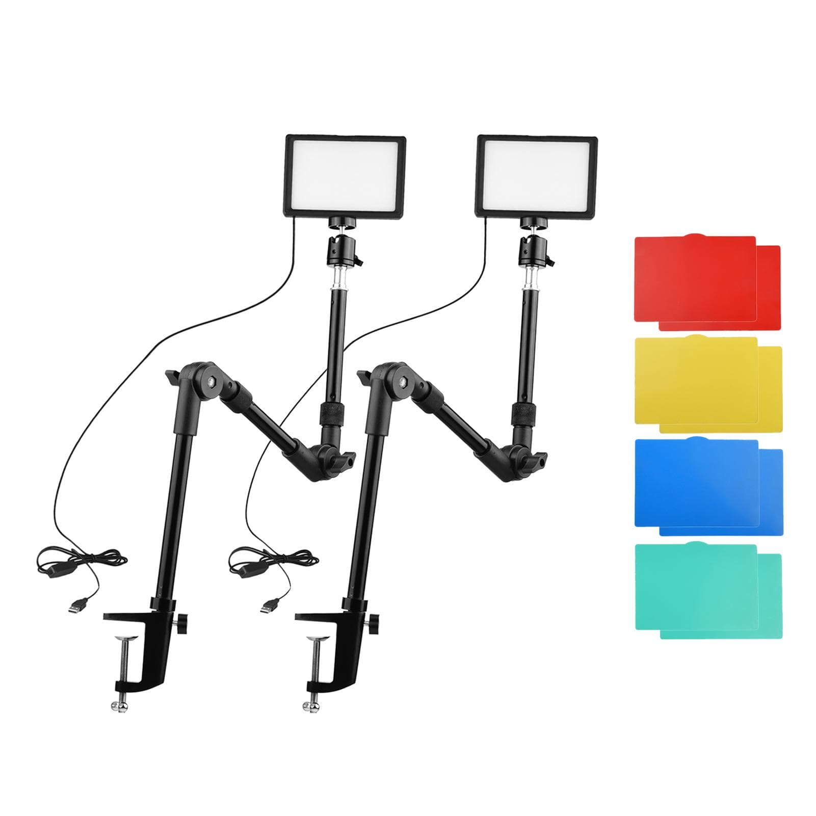 Andoer USB Video Conference Lighting Kit Including 2 * LED Video Lights 3200K-5600K Dimmable + 2 * black