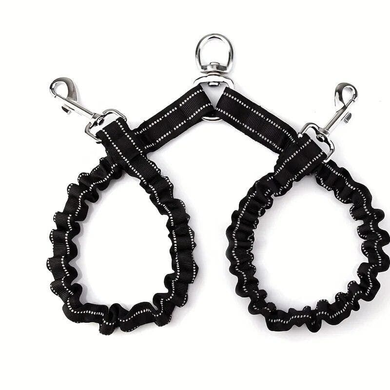Pet Dog Double Leashes No Tangle Dog Leash Coupler Adjustable Reflective Dog Leash For Pet Nighttime Safety black