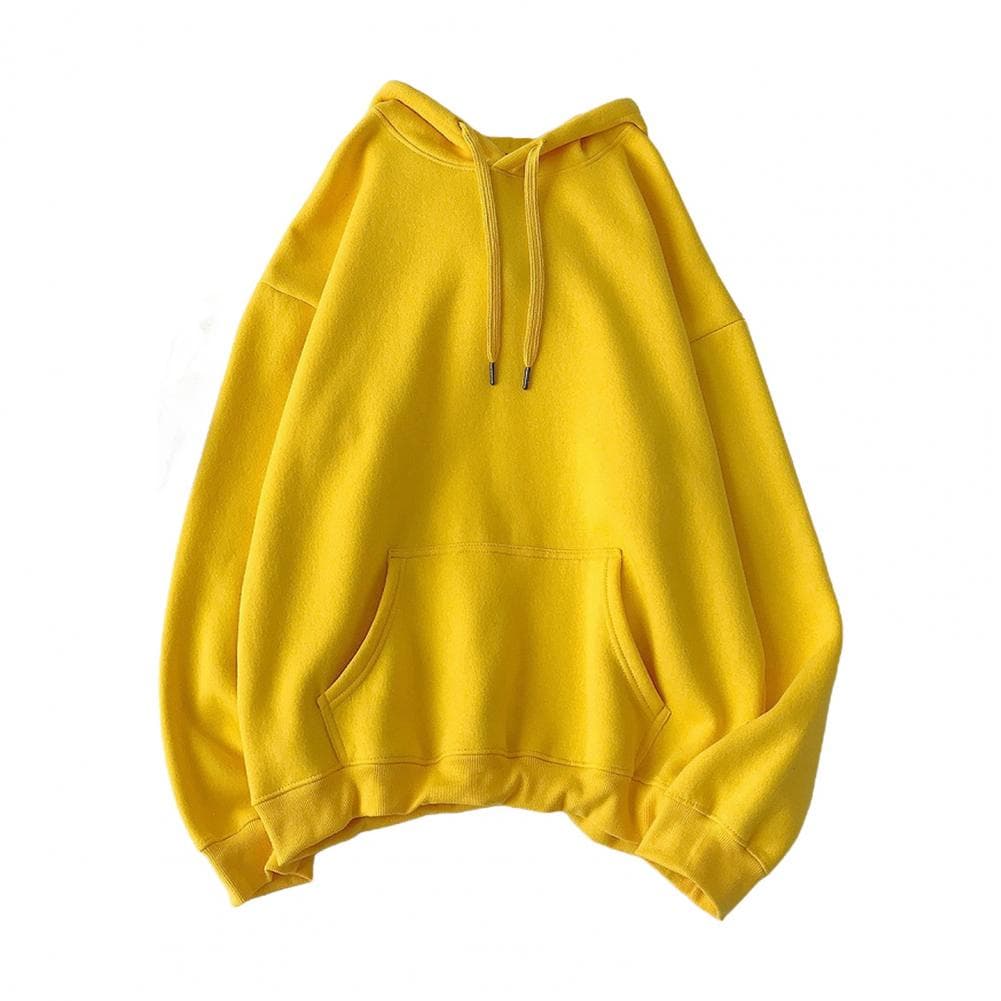 Fall Winter Men Baseball Hoodie Loose Pure Color Drawstring Big Pocket Pullover Hooded Elastic Cuff Mid Length Casual Daily Wear M yellow