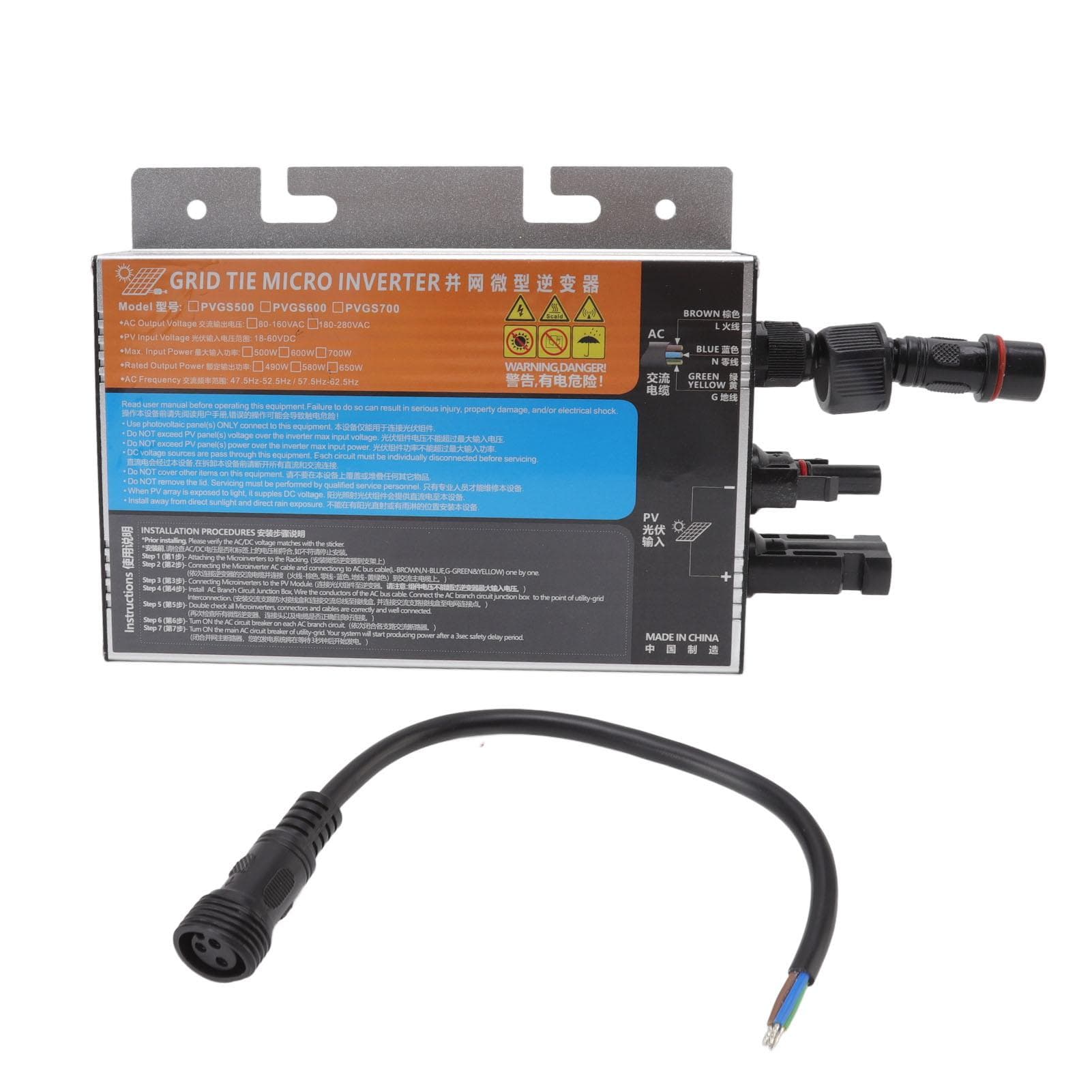 Solar Inverter Micro Aluminium Alloy IP55 Protection Grid Tie Inverter for Converting DC to AC PVGS‑500W 110V