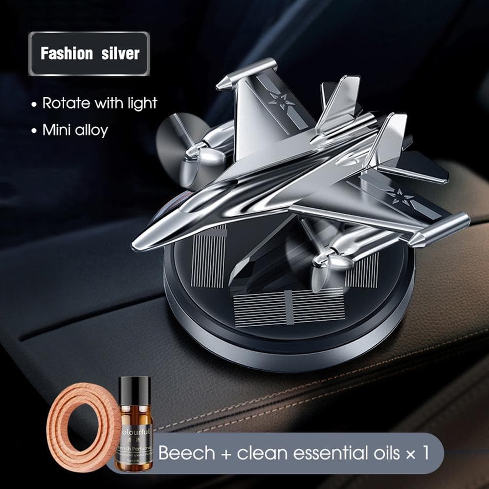 Car Air Freshener Fighter Aeroplane Perfume Solar Power Plane Diffuser Aluminium Airplane Fragrance Aircraft Dashboard Parfum 1pc silver