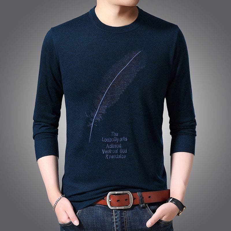 Knitted Sweater Round Neck Long Sleeved Casual Warm Winter Men's Sweater with Thick Base 4XL