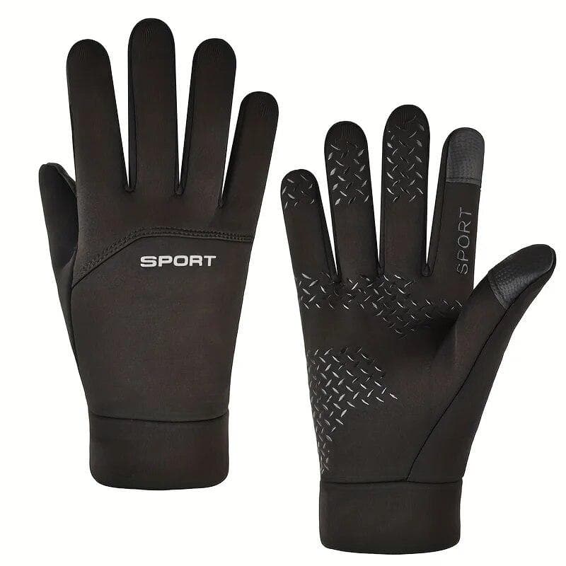 Men Winter Waterproof Cycling Gloves Outdoor Sports Ski Running Motorcycle Touch Screen Fleece Gloves Non-Slip Warm Full Fingers M black