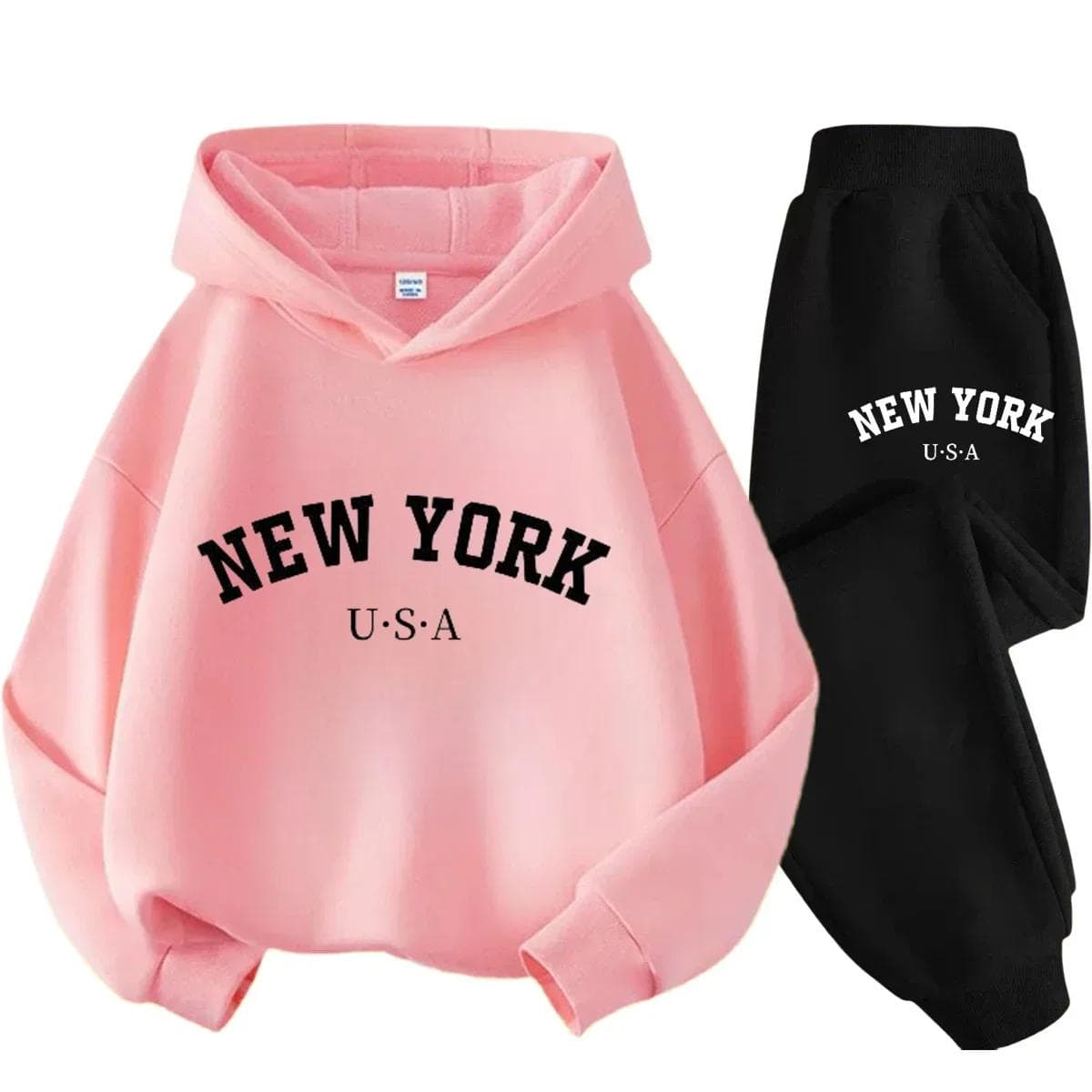 New York USA Children Hoodie Tracksuit Autumn Winter Letter Graphic Sweatshirt Pant Suit Baby Boy Girl Kid Sport Two Pieces Set 150cm