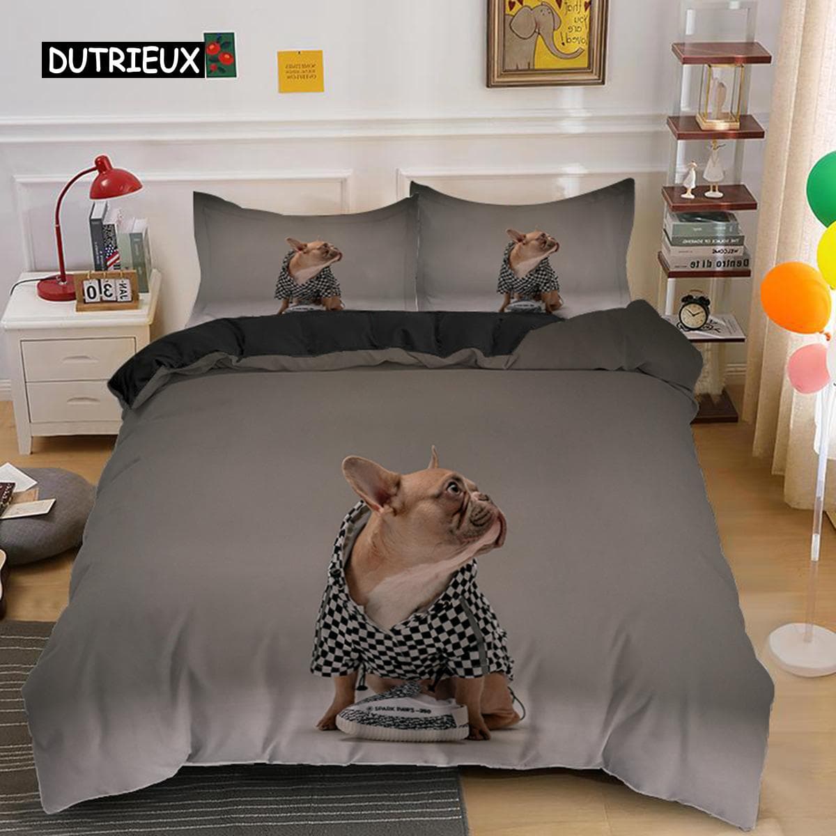 Cute Cartoon Bulldog Pattern Duvet Cover Set King Full Size Bedding Set Room Decor Soft Microfiber Quilt/Comforter Cover 2/3PCS EU single(135x200cm)