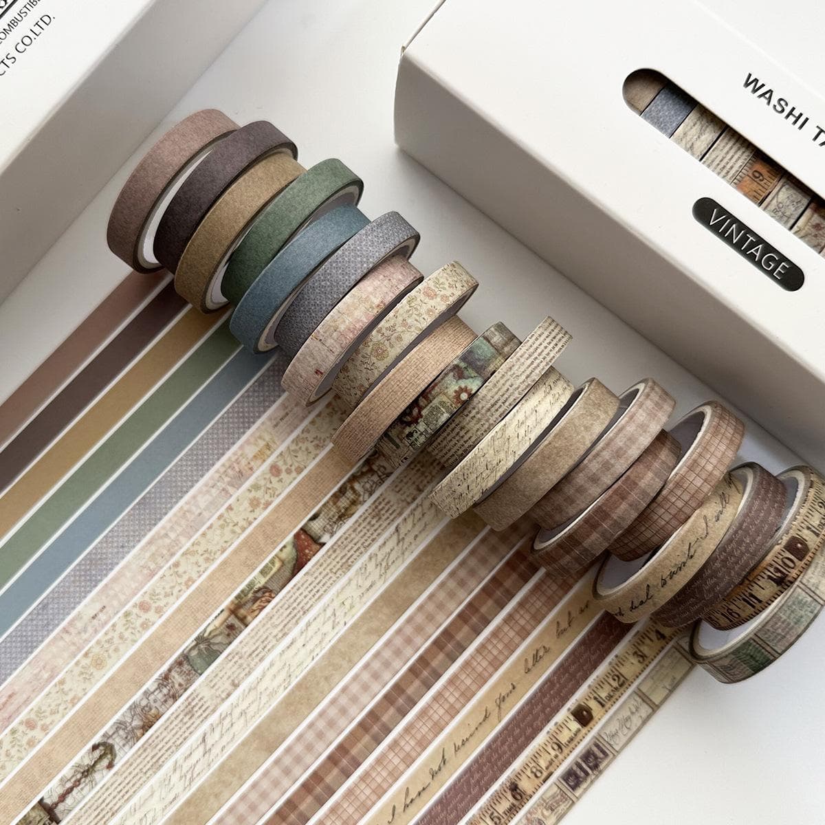 20pcs Vintage Washi Tapes Thin Set 7mm*3m Multi Pattern Paper Adhesive Masking Tape Gift Decoration Stickers