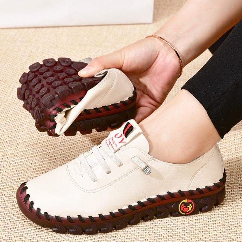 2024 New Spring Casual Women Shoes Platform Loafers Lace Up Leather Flats Slip-On Mom Shoe 39 white