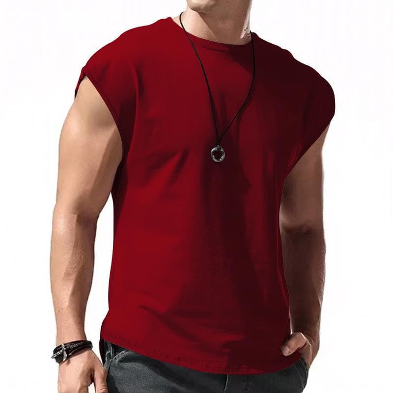 Men's Sleeveless T-shirt Summer Leisure Sports Loose Top Men Short Sleeve Bottom T Shirt for Men L wine red