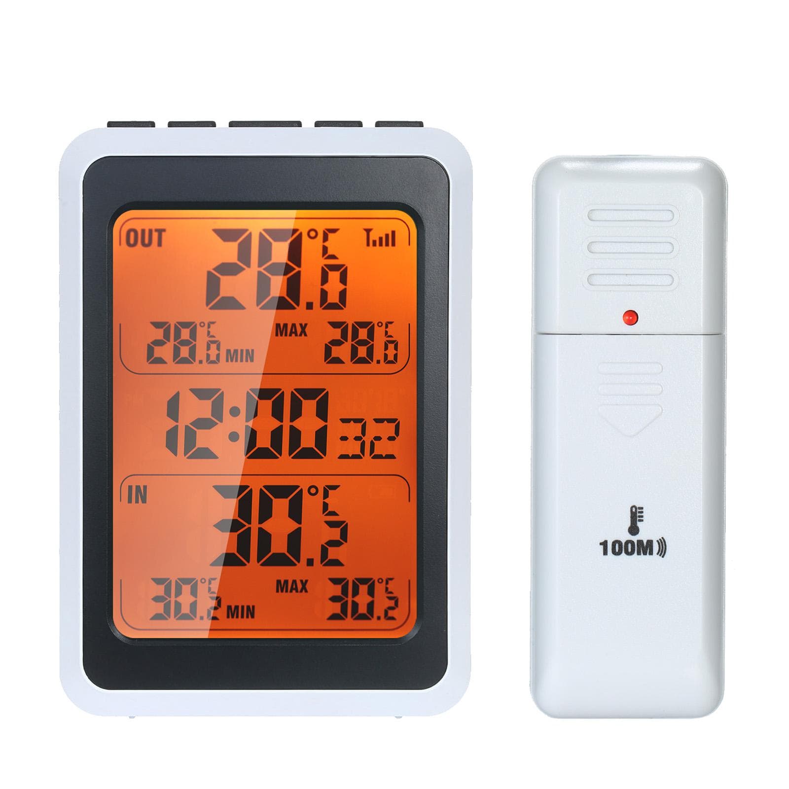 Indoor Outdoor Wireless Thermometer Digital Room Temperature Monitor Up to 328ft Away with Time white