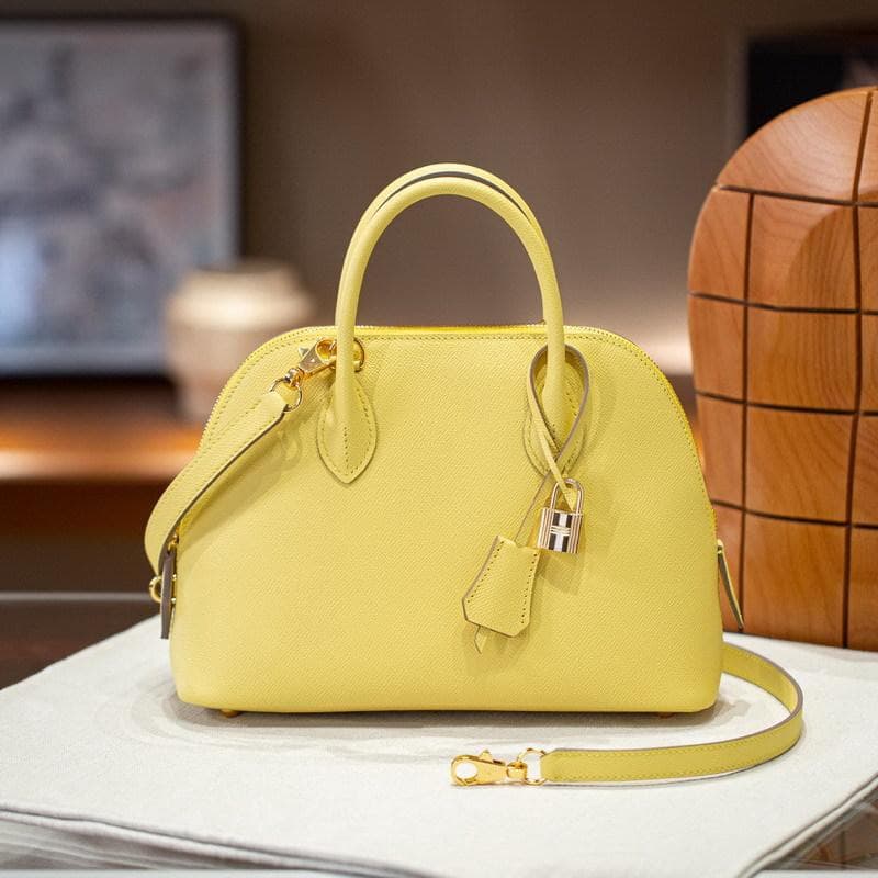 New genuine leather women's bag, top layer epsom palm print shell bag, hand bill and shoulder crossbody bag 25x9x18cm gold/yellow