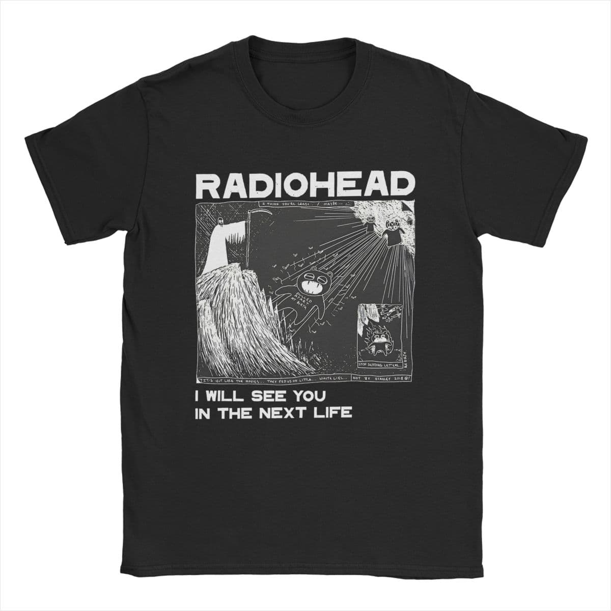 Vintage Radiohead T-Shirt for Men Crew Neck 100% Cotton T Shirt Short Sleeve Tee Shirt Adult Clothing S black
