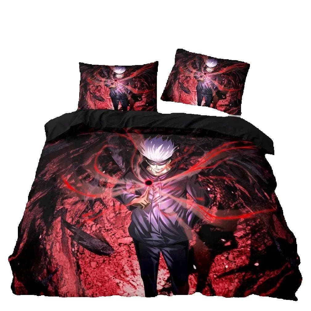 Carton Anime Jujutsu Kaisen Bedding Set,Satoru Gojo Quilt Cover and Pillowcases,Japan Famous Anime Duvet Cover Sets 135x200cm 2pcs