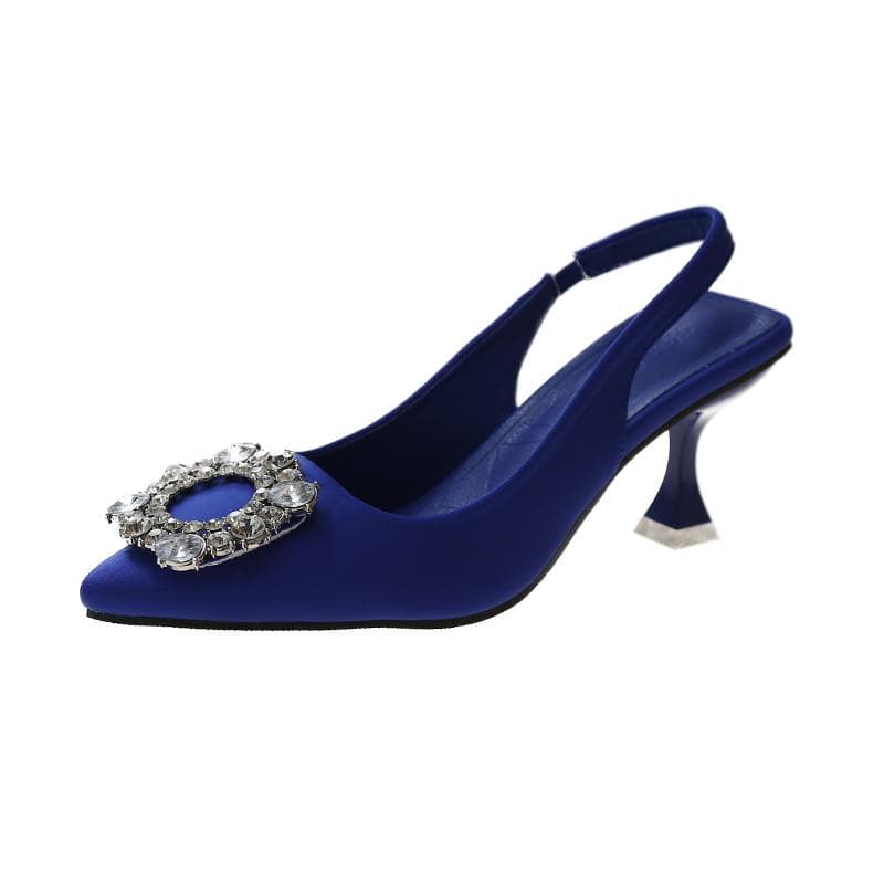 Design Summer Women Sandals New Women's Shoes Pointed Toe Shallow Diamond Low Heel Back Shoes Women Dress Shoes 39 blue