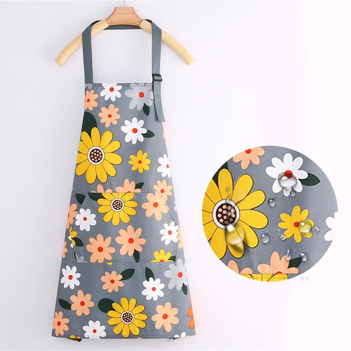 Flower Pattern Fashion Waterproof Apron Kitchen Aprons For Women Men Cooking Female Adult Oil Proof Apron