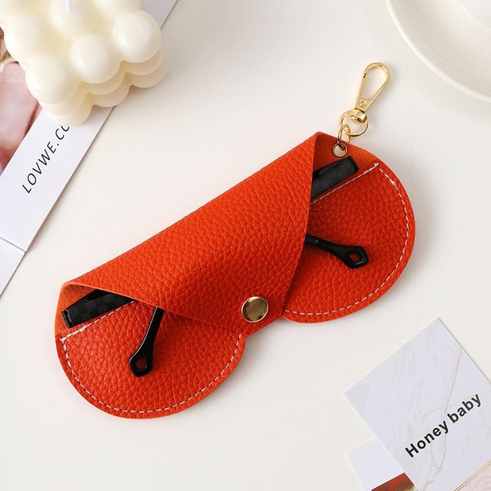 Cute Hanging PU Leather Sunglasses Reading Glasses Storage Bag Litchi Embossed Glasses Cover Portable Travel Eyewear Holder orange