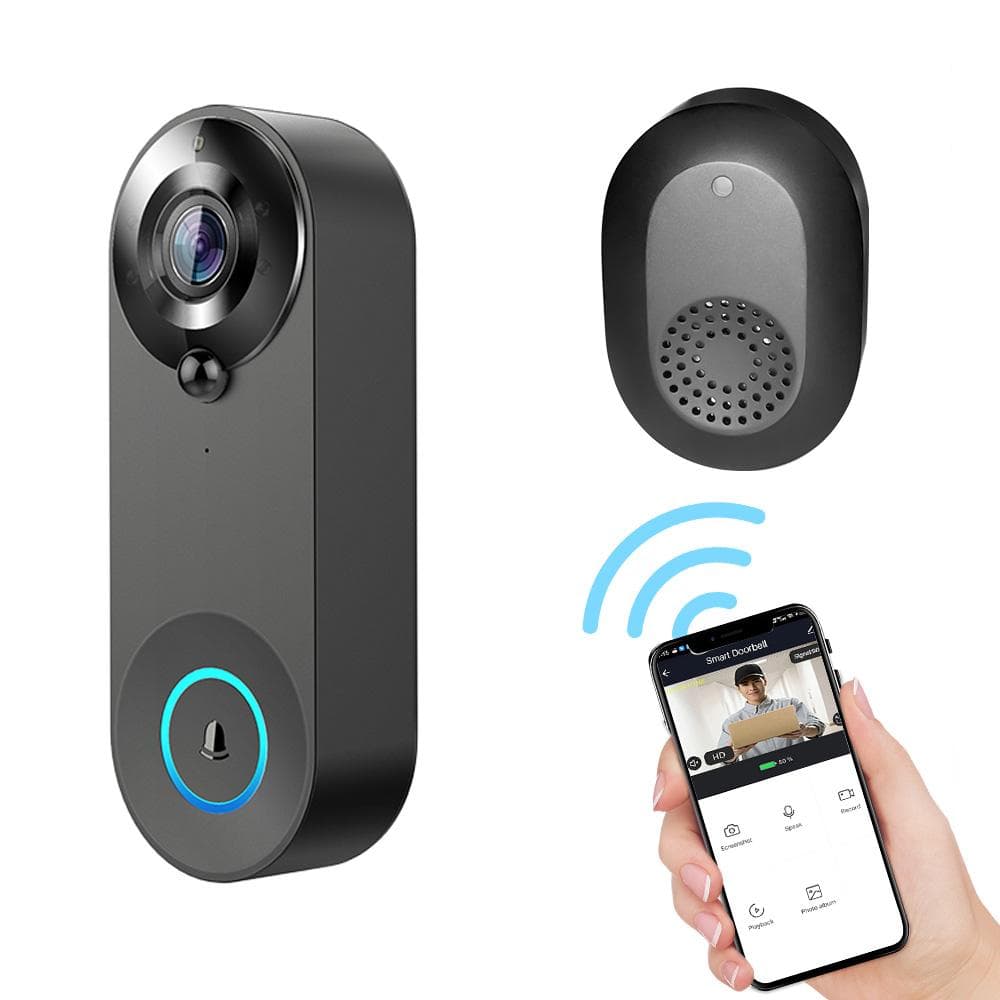 Doorbell Camera Wireless with Chime Ringer Tuya APP 1080P HD 2-Way Audio 5m Night Vision PIR Human black