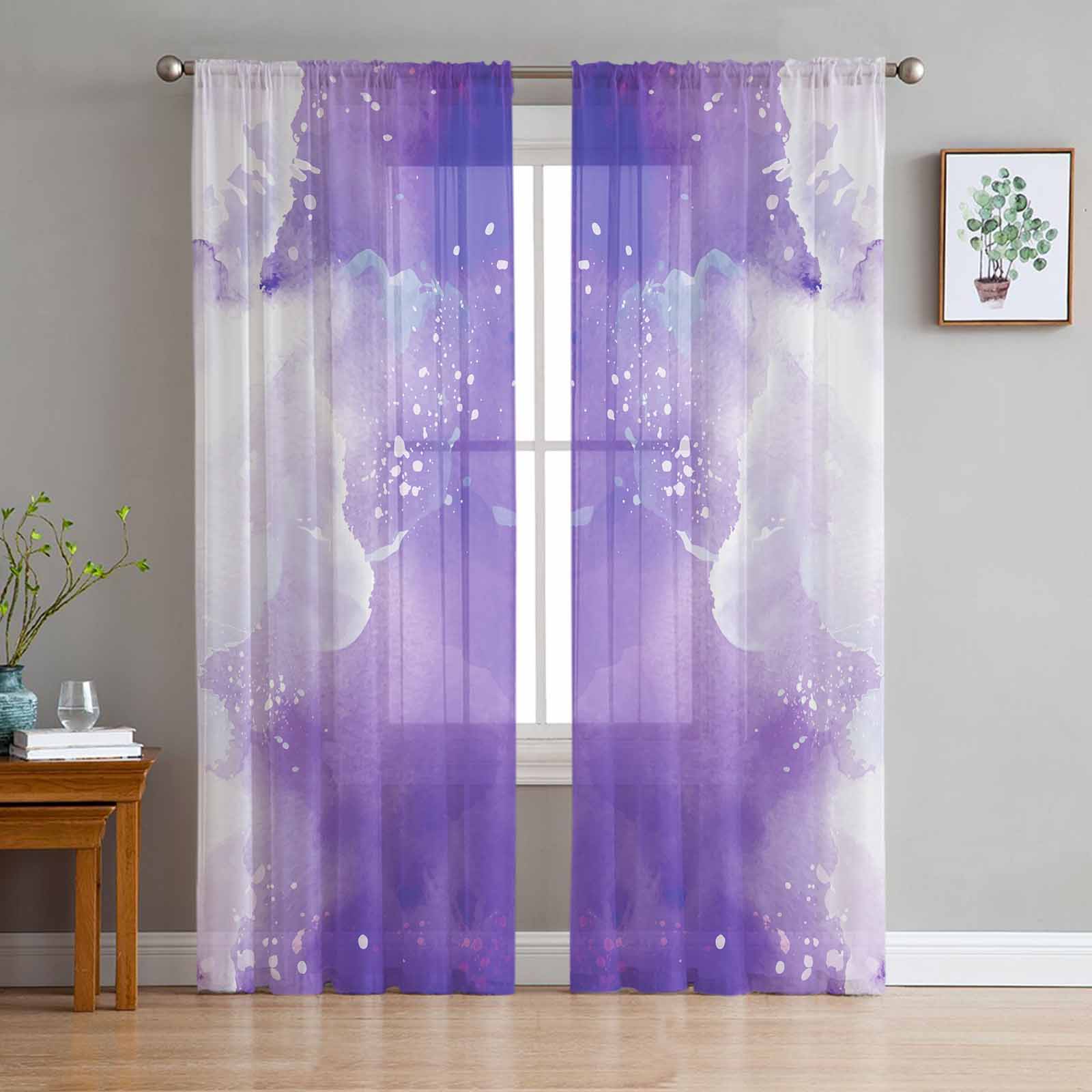 Purple Cloud Watercolor Art Window Tulle Curtains for Living Room Bedroom Hotel Luxury Decoration Sheer Curtains 135W x 114H(cm)