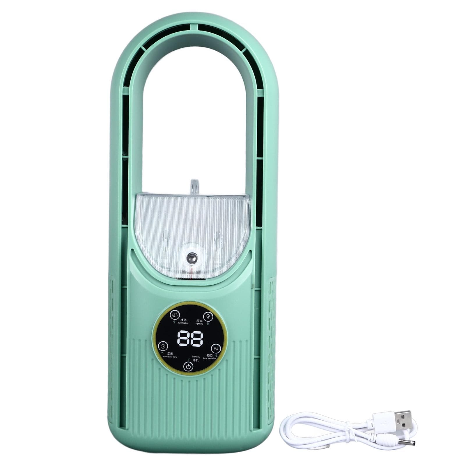 Bladeless Fan 6 Speed Adjustment 100ml Water Tank Quiet USB Table Misting Cooling Fan with Timing green