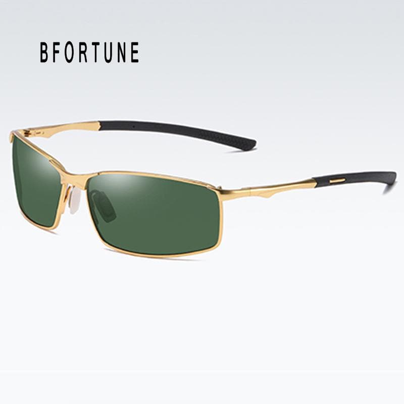 BFORTUNE Square Sunglasses Men Brand Designer Alloy Sun Glasses Driving Eyewear Photochromic Lens gold/green