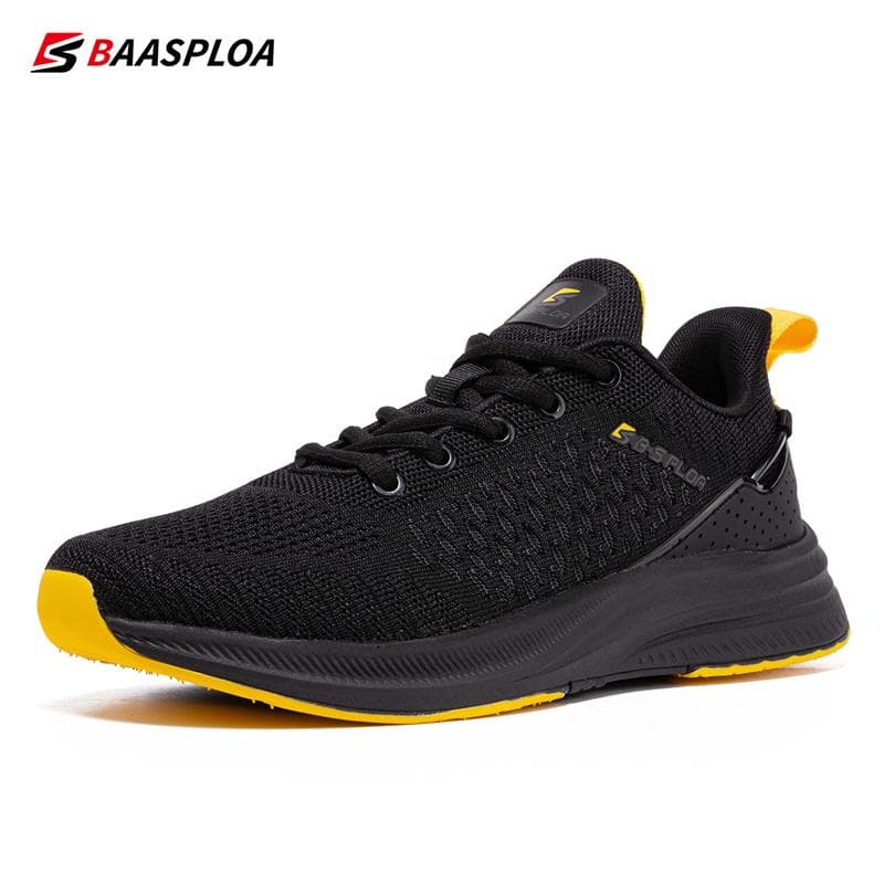 Baasploa Men Shoes Knit Casual Walking Shoes Breathable Trendy Sneakers Original Light Shock Absorption Male Tennis Shoes 43 yellow/black