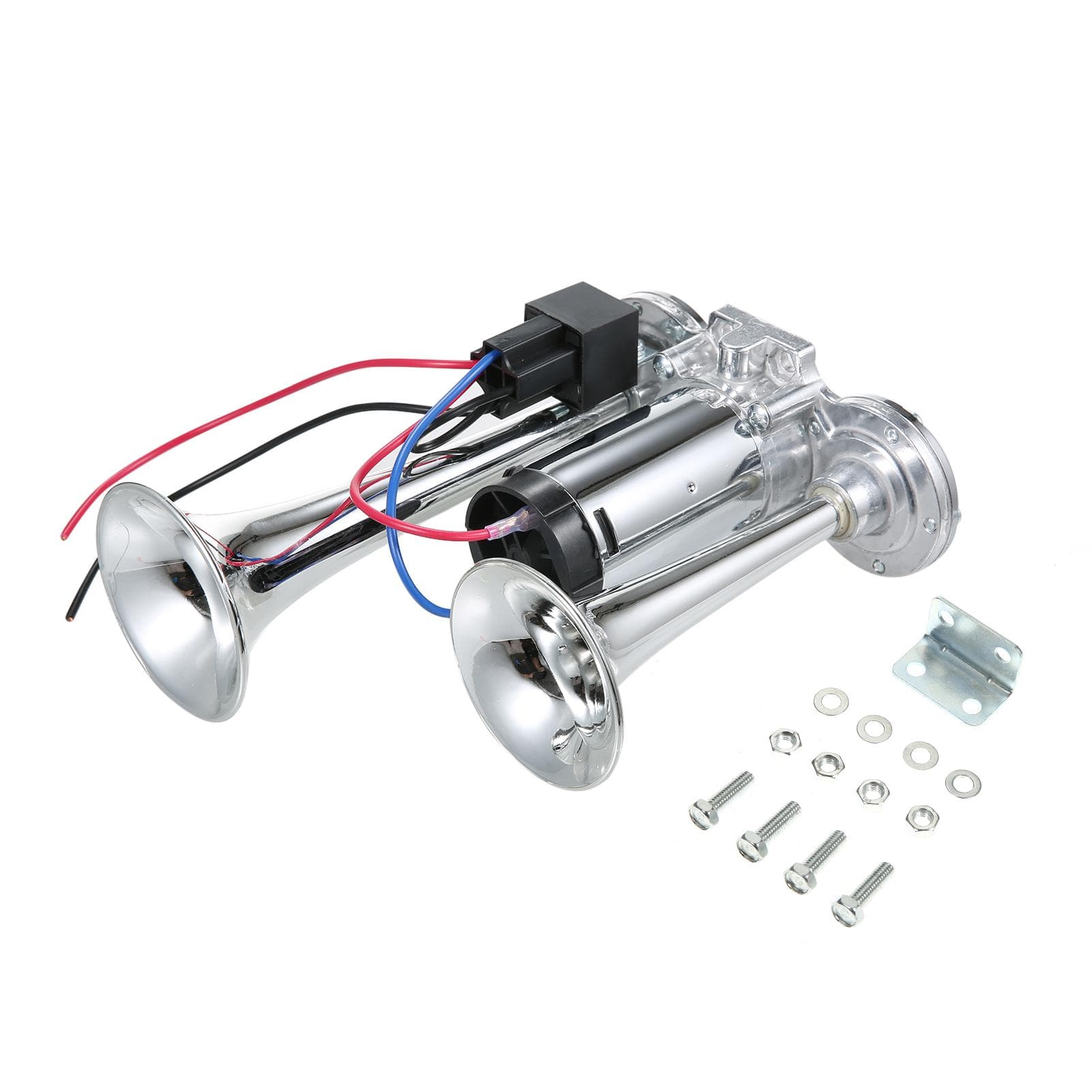 12V Universal Car Air Horn Single Trumpet Horn with Compressor 130dB Loud Airhorns for Cars silver
