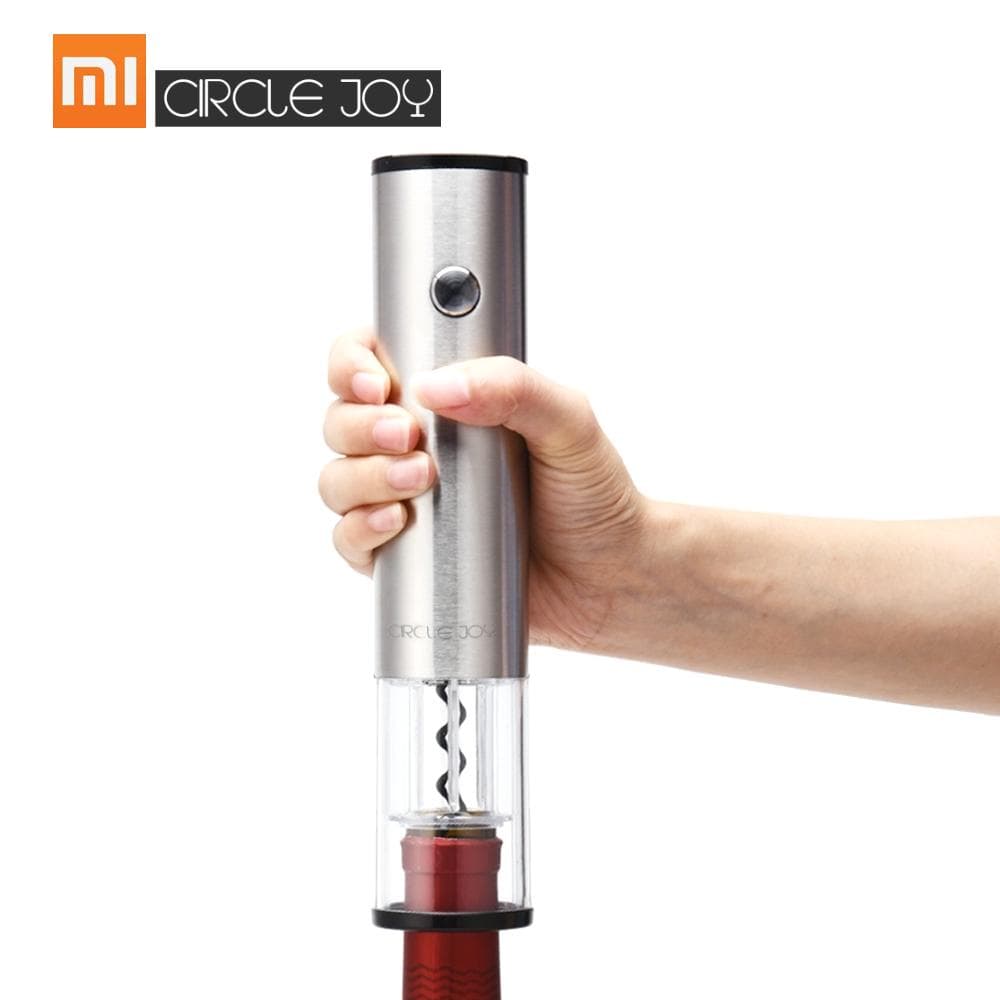 Circle Joy Round Wine Opener, Stainless Steel, Automatic Electric Corkscrews, Wine Bottle Opener, Wine Stopper, Foil Cutter, Base Cork Out Tool