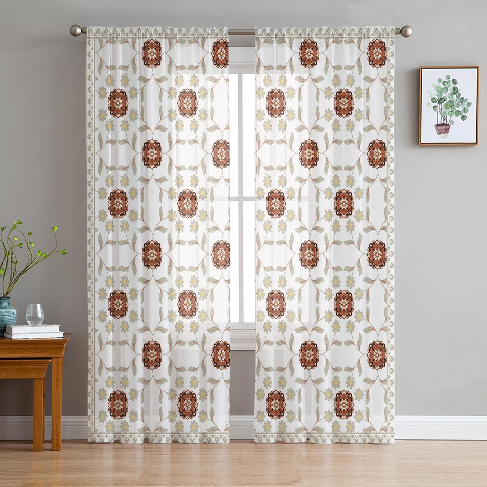 Abstract Lines Circles Lines Flowers Voile Sheer Curtains Living Room Window Tulle Curtain Kitchen Bedroom Drapes Home Decor 135W x 114H(cm)