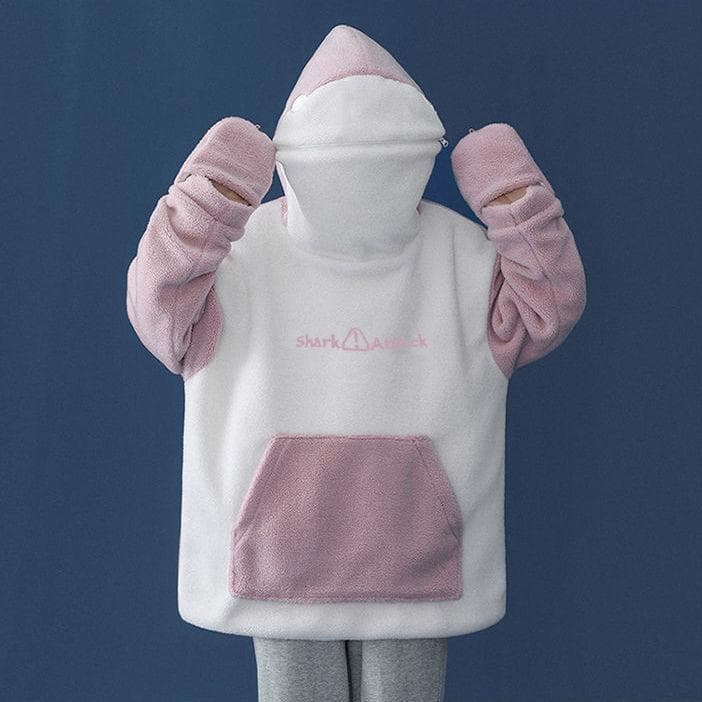 Kawaii Shark Shape Hoodie for Women Cute Funny Coat Korean Loose All-match Oversized Autumn Thicken Hoodie S pink