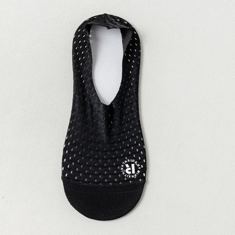 Solid Color Silicone Non-slip Socks Hollow Out Breathable Summer Invisible Socks Men Ice Silk Socks black