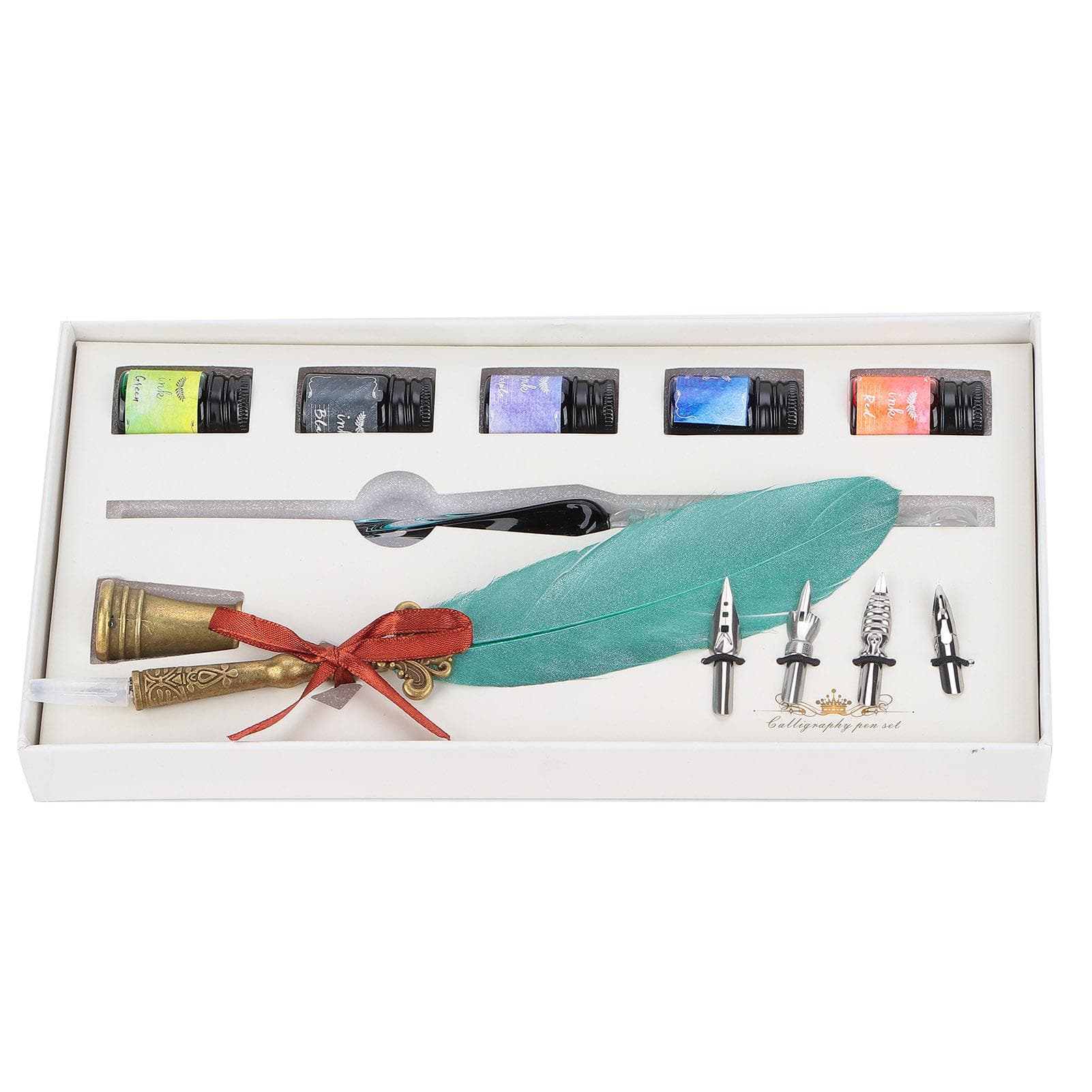 Calligraphy Pen Set Glass Ink Feather Fountain Pen with Replaceable Nib Writing Gift Box