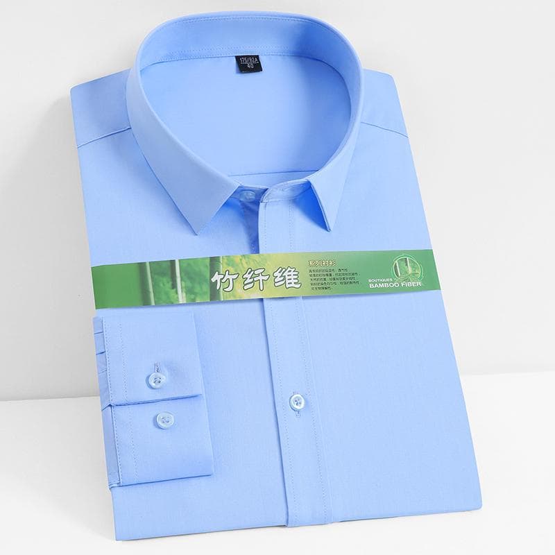 Men's Classic Long Sleeve Stretch Bamboo Fiber Basic Dress Shirt Pocketless Standard-fit Business Work Office Easy-Care Shirts 40