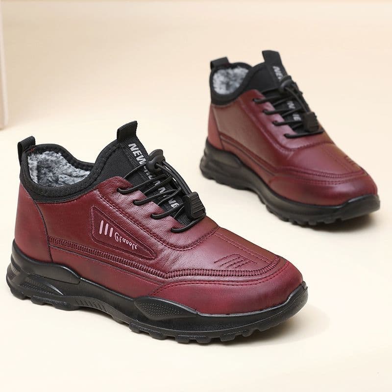 Cotton Shoes for Women, Anti Slip and Warm, One Foot Waterproof Cotton Boots with Thick Velvet, Winter Sports and Leisure Shoes 40 red