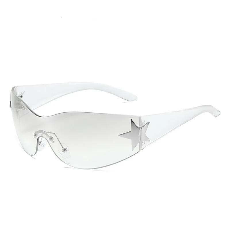 New Punk Rimless Five Star Sunglasses Y2k Luxury Designer One Piece Goggles UV400 Women Driving Cycling Eyewear