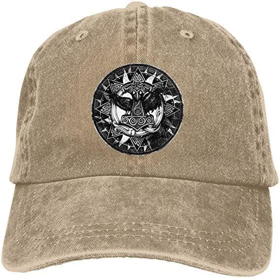 Vikings Mjolnir and Rune Wheel Norse Mythology Symbol Baseball Dad Cap Hip Hop Cap Adjustable Classic Sports for Unisex Women Hat One Size