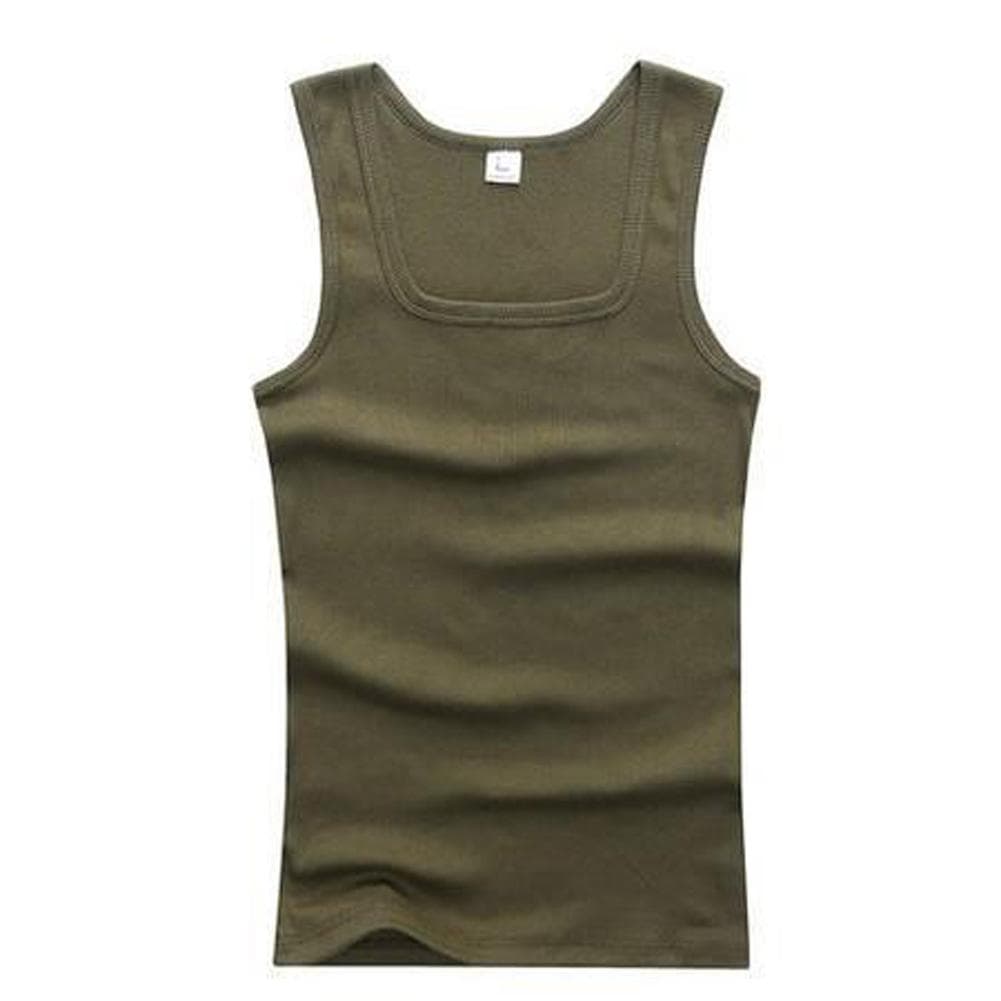Men Muscle Vests Cotton Underwear Sleeveless Tank Top Solid Muscle Vest Undershirts Square Collar Gymclothing Bodybuilding Tank Tops XL army green