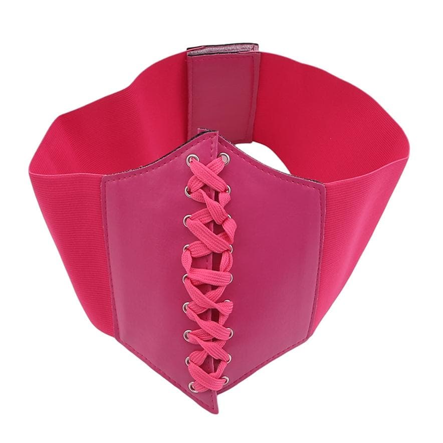 Women Wide Corset Waistband PU Stretchy Casual Corset Bandage Waist Belt one size rose red