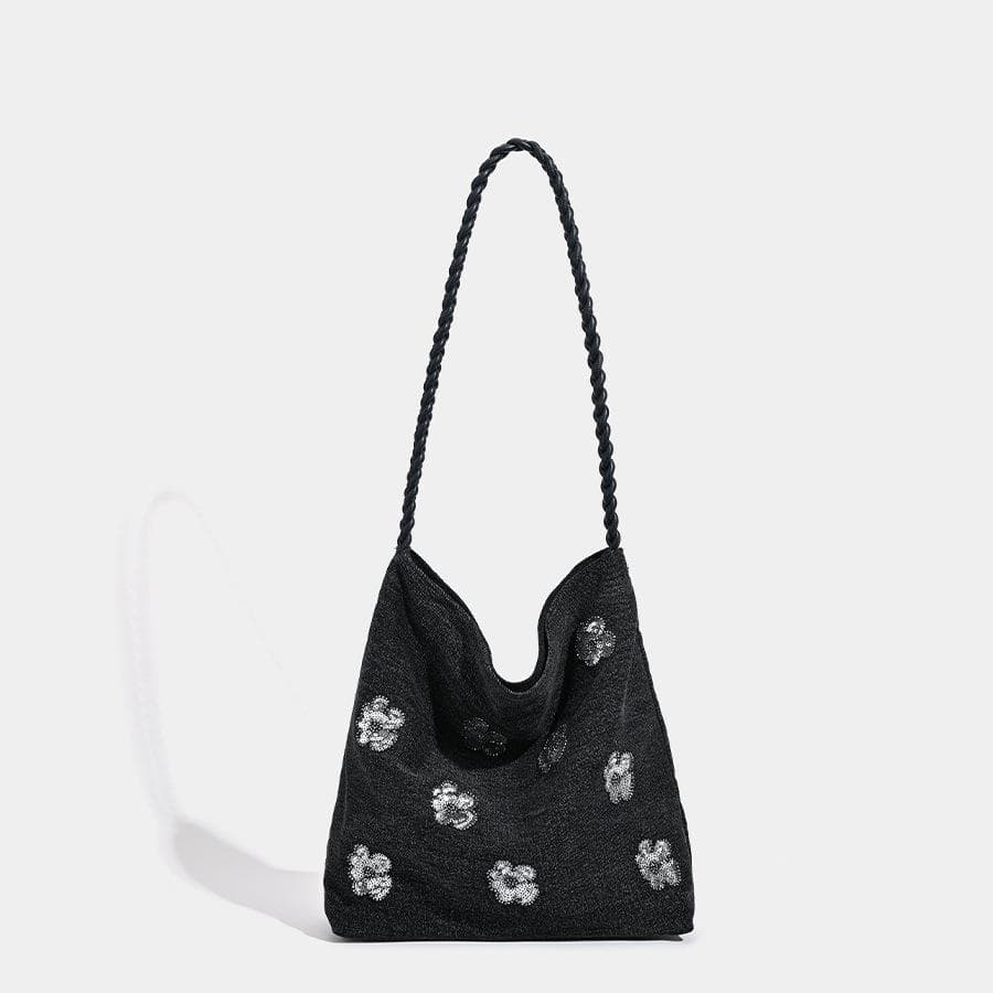 Niche Shiny Leather Large-capacity Tote Bag, A Cute and Simple Single-shoulder Bag with A Retro Canvas Handbag black