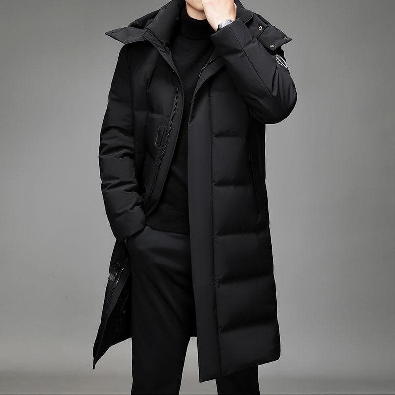 Men's Mid To Long Down Jacket Over The Knee Winter Thick and Cold Resistant Plus Size Men's Jacket 5XL